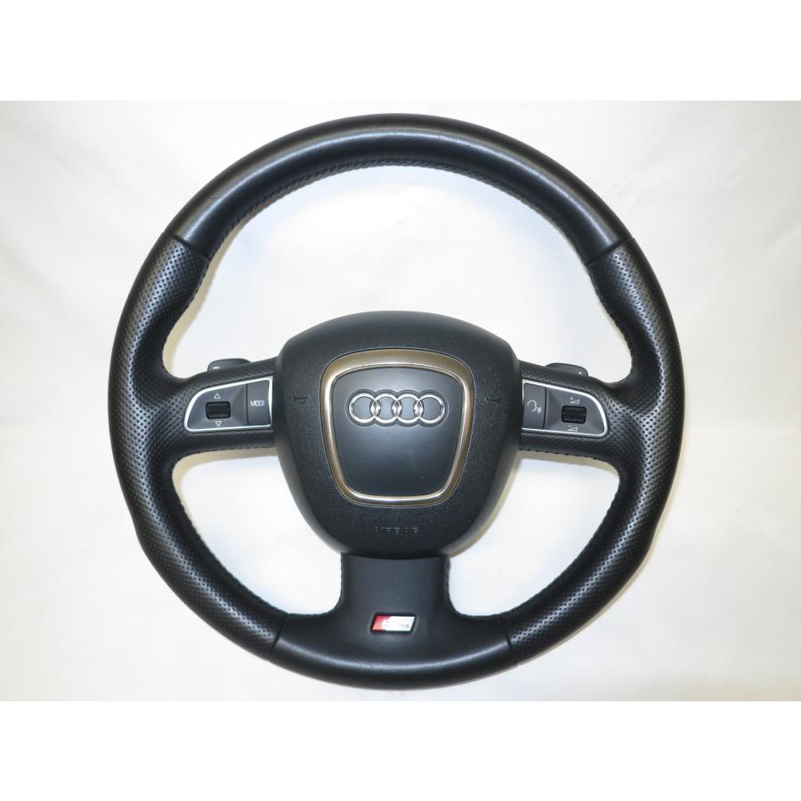 アウディ　純正　Q7　エアバック 希少3本スポーク! Q7 4L アウディ 純正 革 ステアリング エアバック