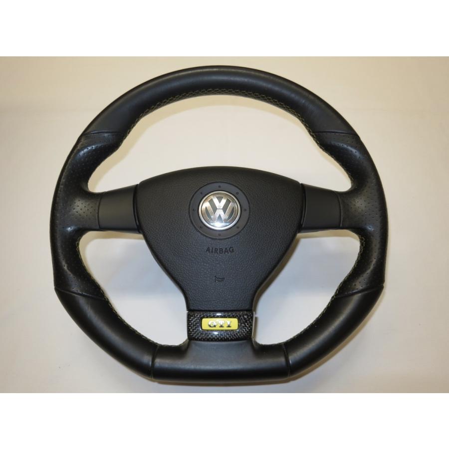 イエローステッチ! ゴルフ5 ゴルフV 純正 革 ステアリング ハンドル