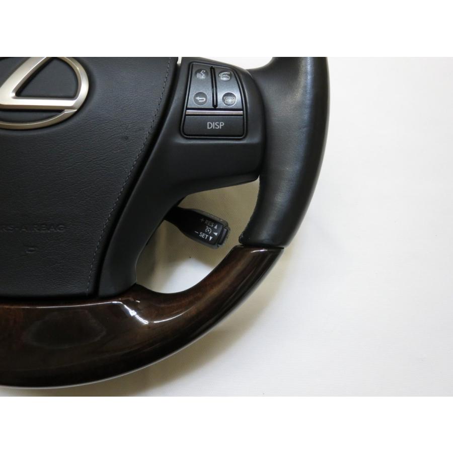 LS LS460 LS600h 後期 純正 黒革 ウッド ステアリング ハンドル エア