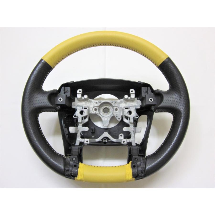 美品! イエロー! プリウス 30系 ZVW30 純正 革 ステアリング ハンドル  