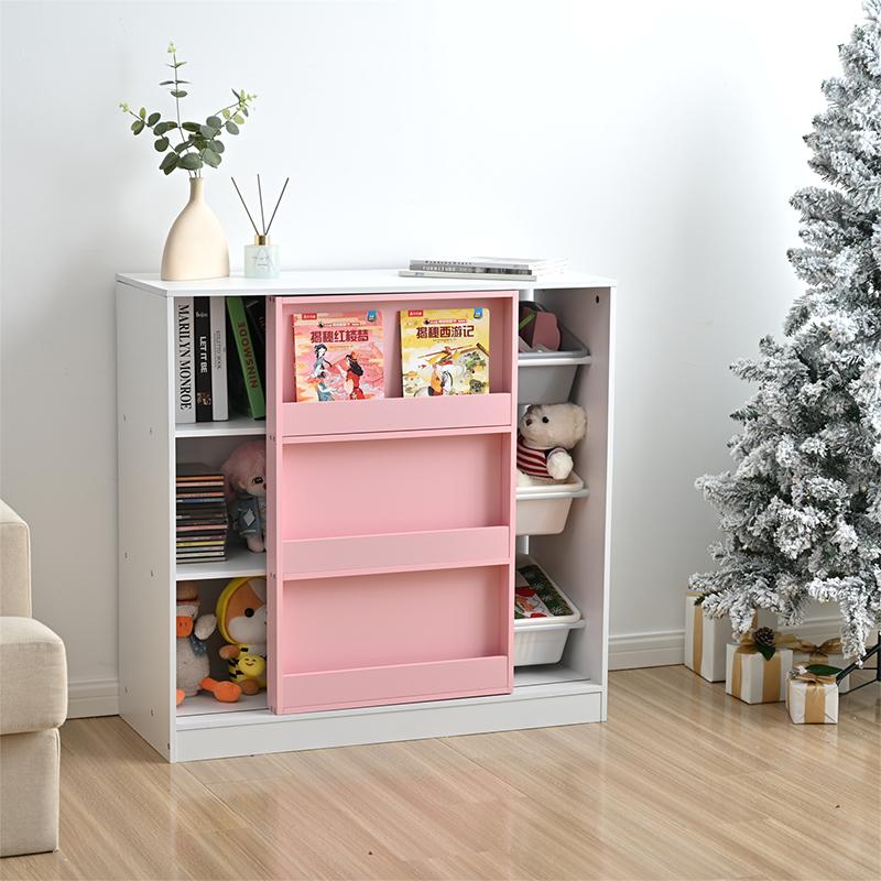 最安価格 絵本ラックおもちゃ収納 絵本棚スライドドア付き 子供用 木製