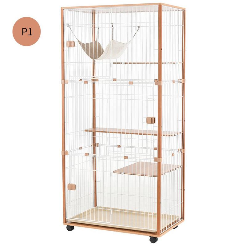 キャットケージ 三段 木製フレーム ハンモック付 広々 大型 猫ゲージ 高級感