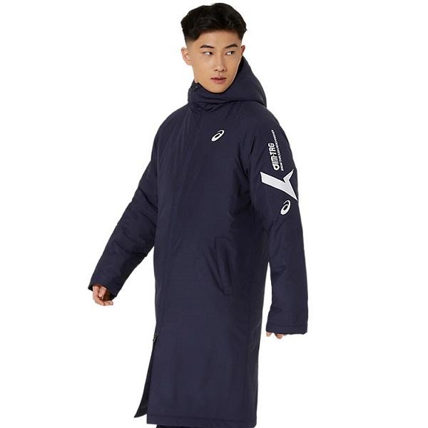 「新品未使用」アシックスasics ベンチコート　ロングコート日本製 ASICS（アシックス） トレーニングウェア ベンチコート 中わたロング