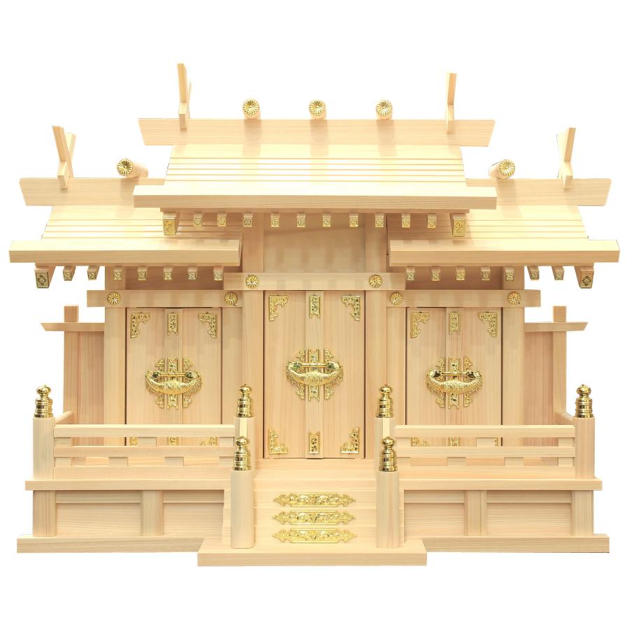 仏壇 神棚の松山神仏具店 神棚 神具セット付き 日本製 国産 三社タイプ
