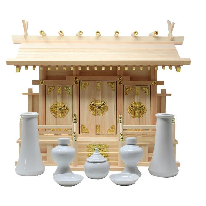 仏壇 神棚の松山神仏具店 神棚 神具セット付き 日本製 迫力の中サイズ