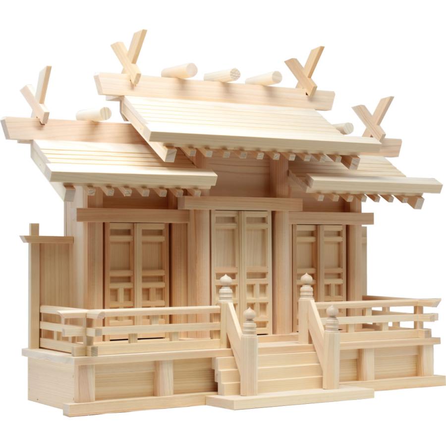 松山神仏具店 神棚 通し屋根三社 大 神具セット 幅68cm 高52cm 奥28cm 