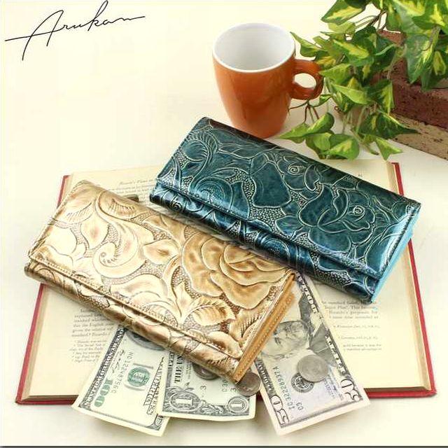 Arukan（アルカン） レディース財布 ラメローザ バラ柄型押し 背L字