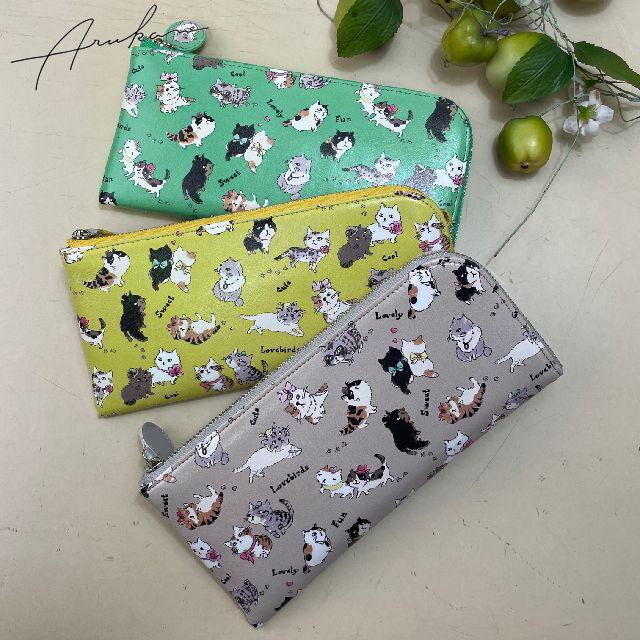アルカン 牛革 二つ折り財布 美品 猫 ネコ Arukan（アルカン） 二つ折り財布 レディース 日本製 本革 牛革 1316