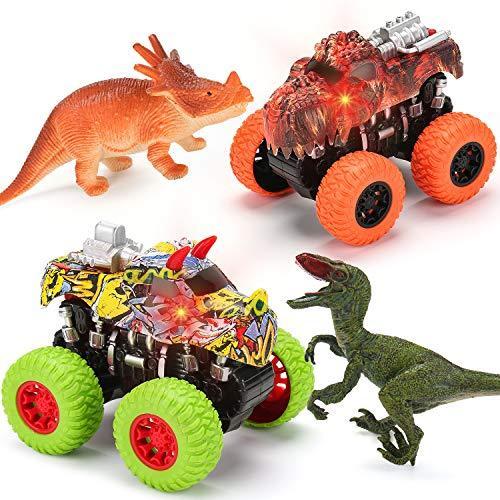 【セール】 2 | Set Toy Truck Monster Dinosaur Red | Dinosaurs Toy Realistic 2 + Trucks ミニカー