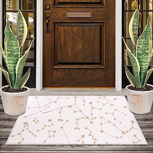 有名なブランド Constellation White Outdoor Doormat Rug 2' x 3' Cotton Woven Khaki Throw Ru その他看板作成、店舗装飾品
