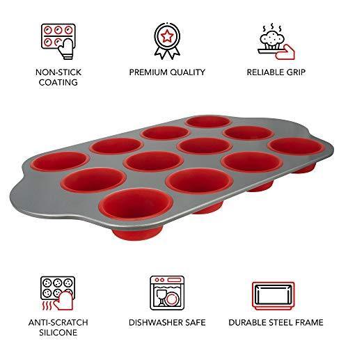 12 Cups Full Size Professional Non-Stick Silicone Muffin Pan With Steel Frame 