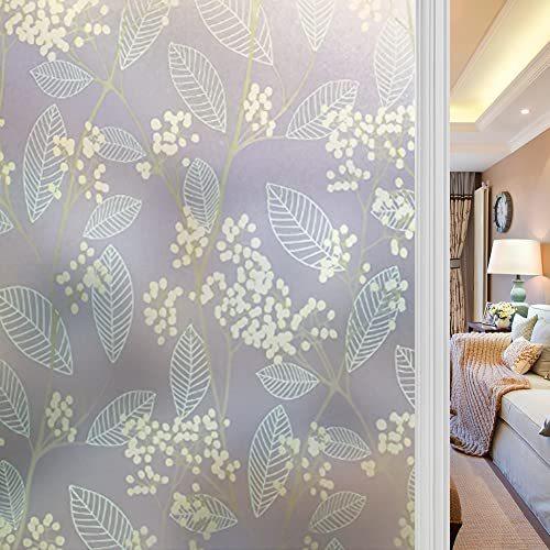 中古 Qualsen 植物ウィンドウス 静電気で接着 装飾ステンドグラスフィルム つや消しウィンドウフィルム 非