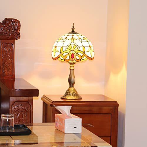 Tiffany Tabke Lamp Light Yellow Glass W12*H19 Inch Living Room Bedroom LED