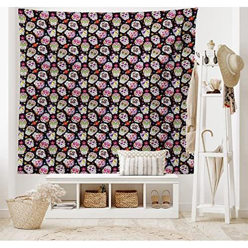 上品なスタイル シュガースカル カラフル フローラル 全ソウルデー キングサイズ シュガースカルタペストリー Ambesonne フラワー 壁掛けベッド 背景プリント ベッドカバー Michiganestateplanning Com