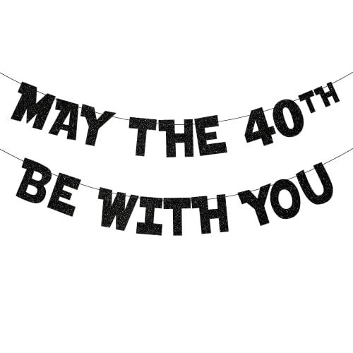 Black Glittery 40th Birthday Decorations for Men Women 40th Birthday Banner May The 40th Be With You Banner Funny 40th Birthday... [並行輸入品]