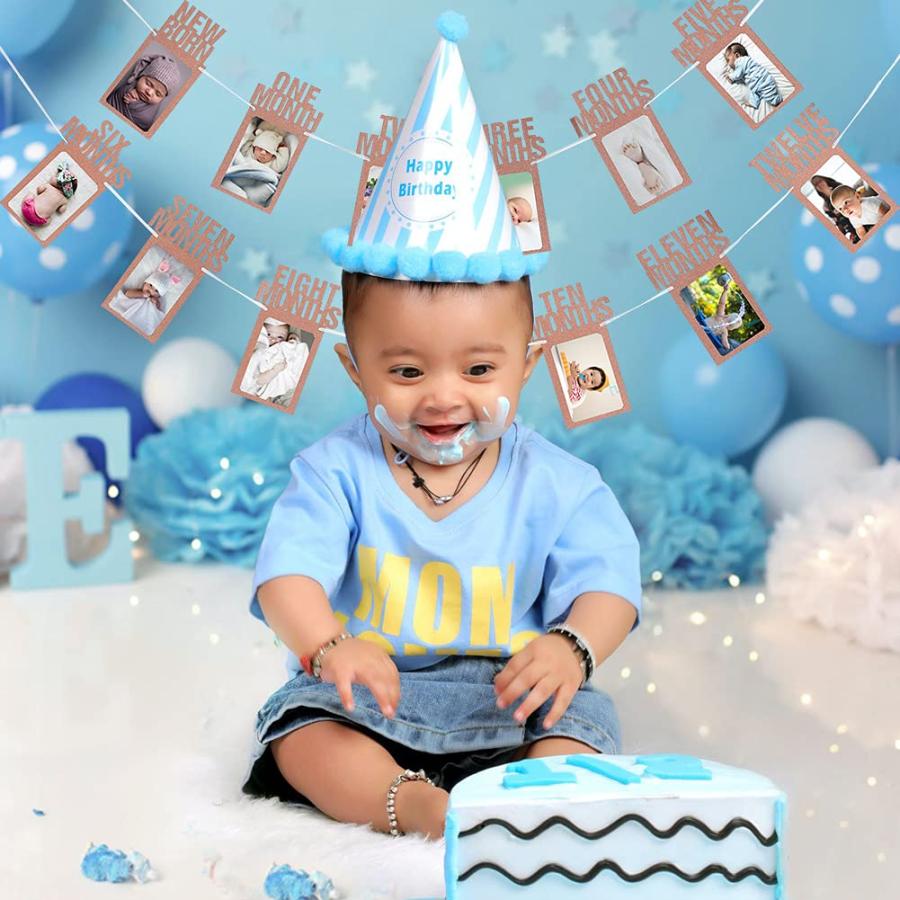 1st Birthday Baby Photo Banner for Newborn to 12 months, Monthly Photograph Bunting Garland, First Birthday Celebration...4[並行輸入品]