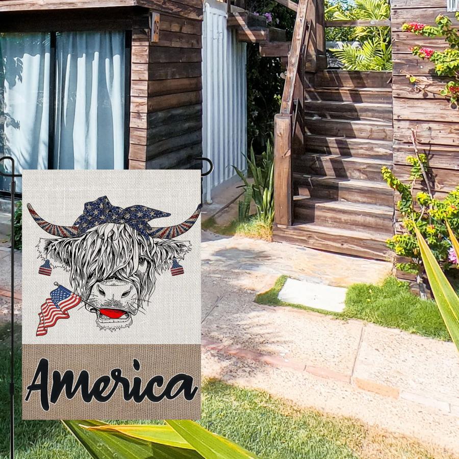 4th of July Garden Flag 12x18 Inch Double Sided America Cow Patriotic Flags Memorial Day Independence Day for Outside Yard Decoration[並行輸入品