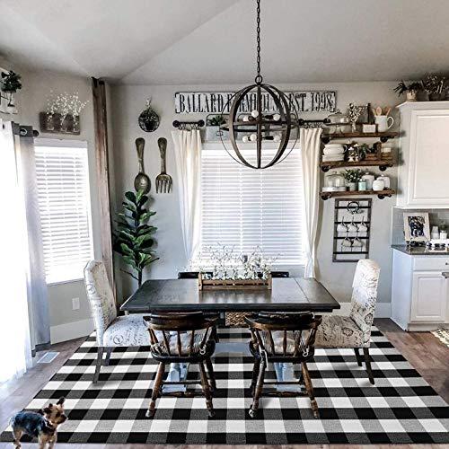 EARTHALL Buffalo Plaid Rug Black and White 5x7 Area Rug, Cotton Hand