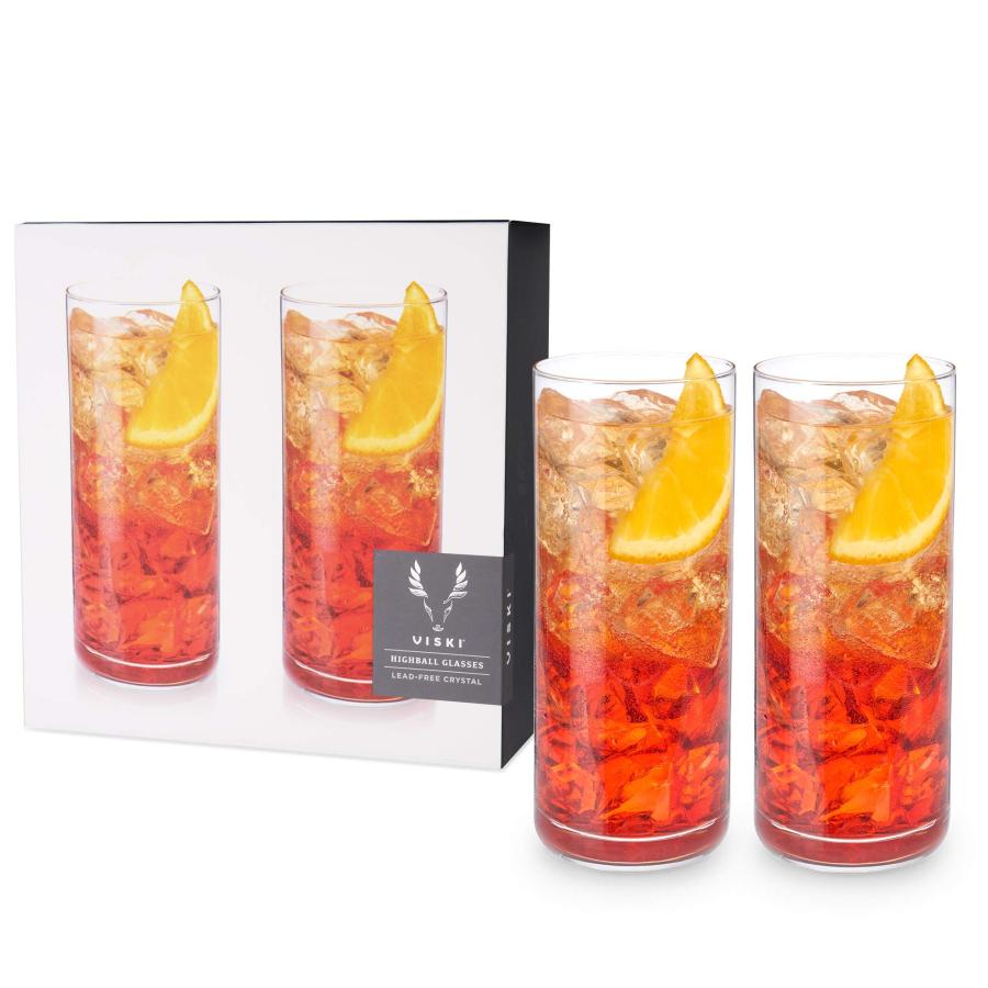 Viski Crystal Highball Tumblers Set of 2 Premium Crystal Glass
