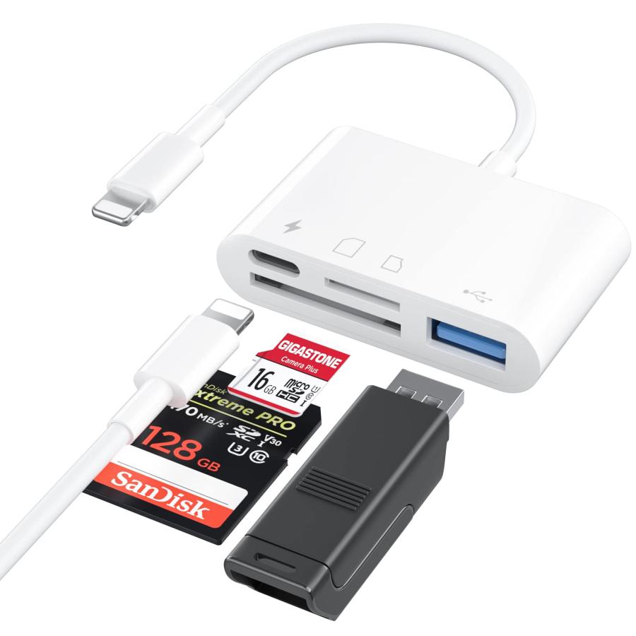 SD Card Reader for iPhone iPad, 4 in 1 Trail Game Camera Memory SD Card