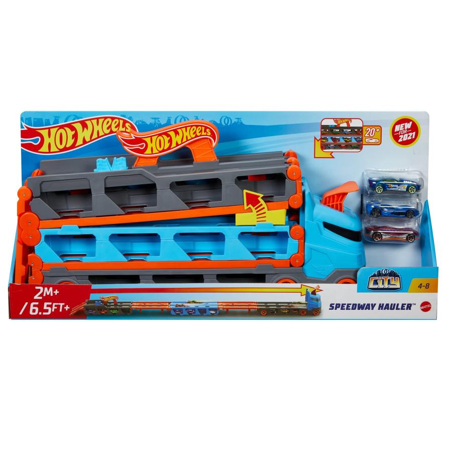 Hot Wheels Speedway Hauler Storage Carrier with 3 1:64 Scale Cars & Convertible 6-Foot Drag Race Track for Kids 4 to 8 Years... [並行輸入品] Wheels Speedway Hauler Storage Carrier with Scale Cars Convertible Foot Drag Race Track for Kids to Years スピードウェイ 車