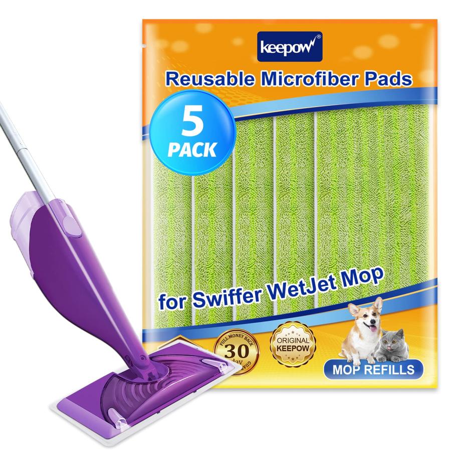 KEEPOW Reusable Wet Jet Pads Compatible with Swiffer Wet Jet Mop, Microfiber Mop Refill for Wet