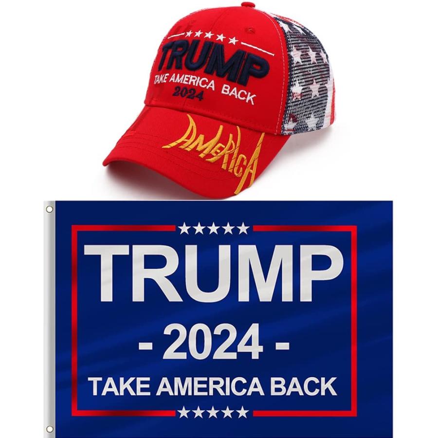 Puoyis Trump 2024 Flag Trump 2024 Hat Set, Take America Back MAGA