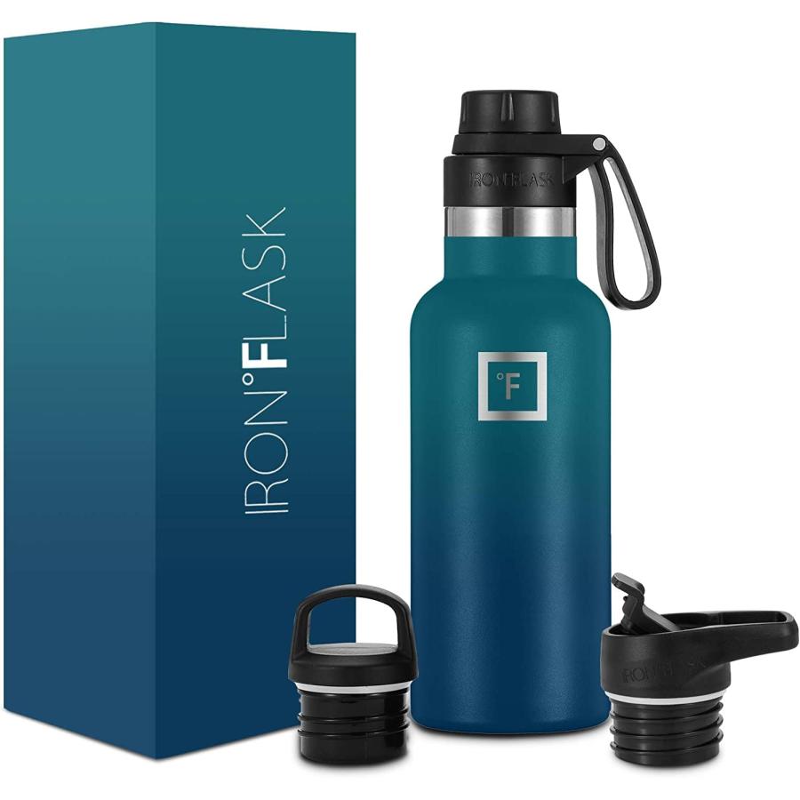 IRON °FLASK スポーツウォーターボトル 16オンス 3つの蓋 (注ぎ口蓋) 漏れ防止 真空断熱... 1[並行輸入品