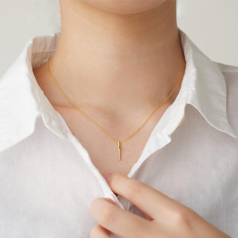 ネックレス18k バーネックレスジルコニアゴールド