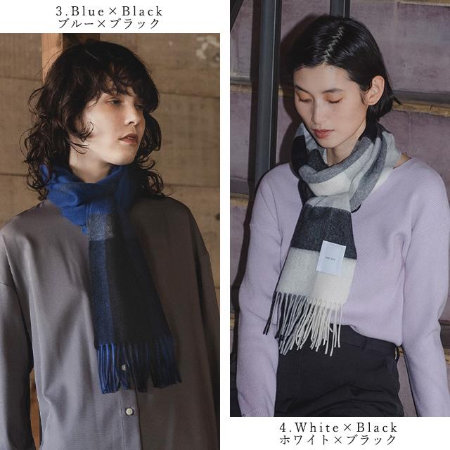 matti totti 100%カシミアマフラー 青×黒チェック柄 matti totti カシミヤ マフラー 100% 大判 レディース チェック