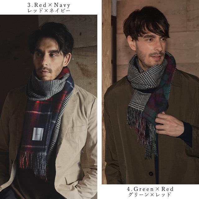 matti totti カシミヤ マフラー 100% 大判 メンズ チェック 千鳥