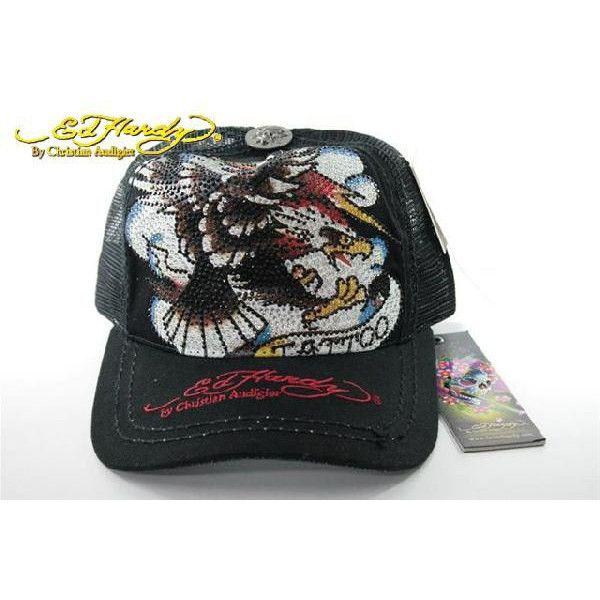 Ed Hardy エドハーディー PLATINUM CAP 77 TATOO EAGLE AOMOAZTT ラインストーン 黒 あすつく｜maturi-japan