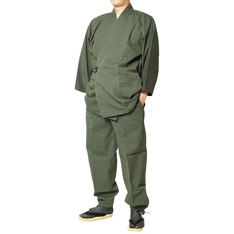 日本製 高級-刺し子織作務衣 綿100％ Ｓ?3Ｌ (3Ｌ, 緑)｜matutake2-store｜02