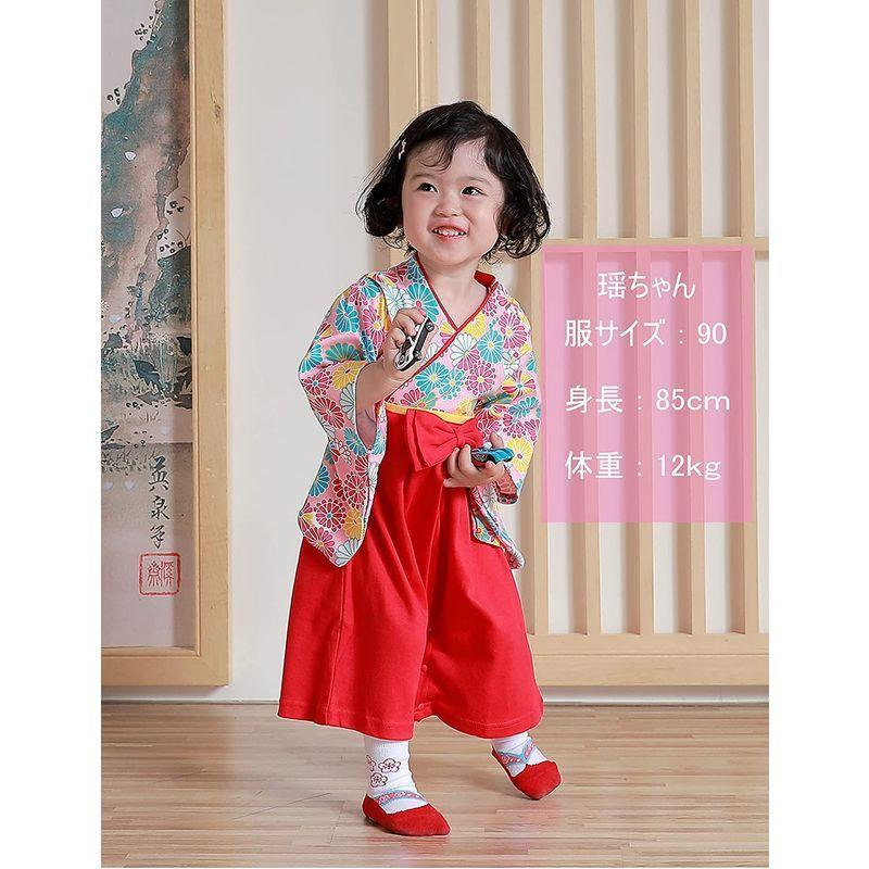 Becos 袴ロンパース 女の子 着物 ベビー 100日祝い 初節句 ブラック 80 ファッションデザイナー