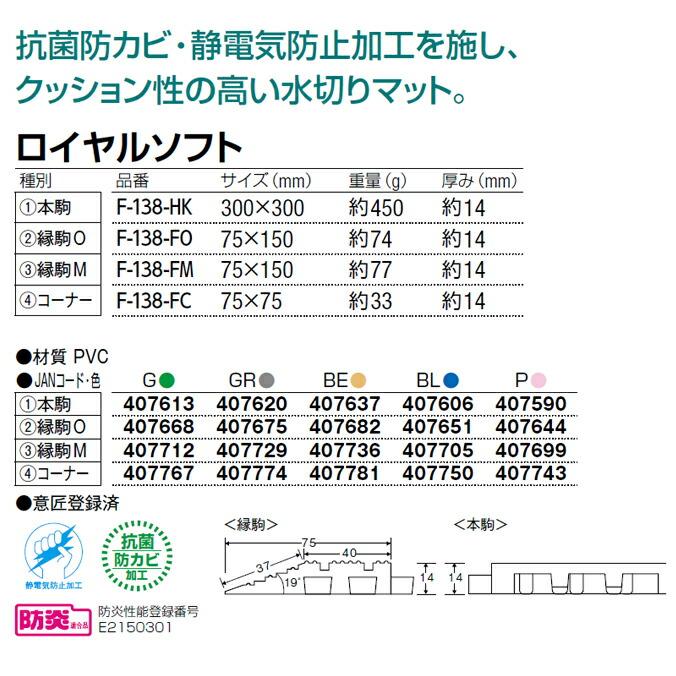 水切りマット ロイヤルソフト コーナー 75×75mm 山崎産業 F-138-FC すのこ スノコ 業務用 ジョイント式 施設 水回り 安全｜matya｜03