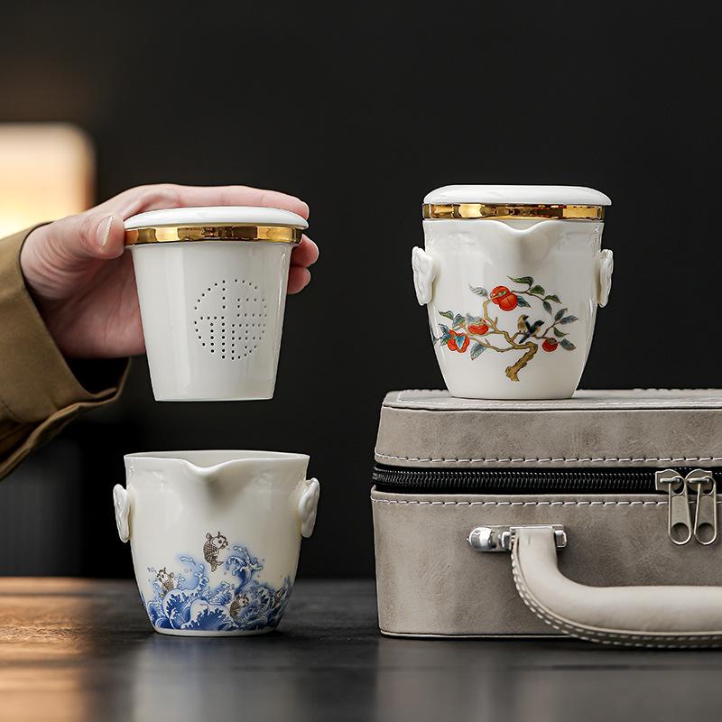 中国茶器 茶器セット 未使用品 中国茶器セット 茶器揃 茶皿 陶器 携帯用 旅行ティーセット 耐熱