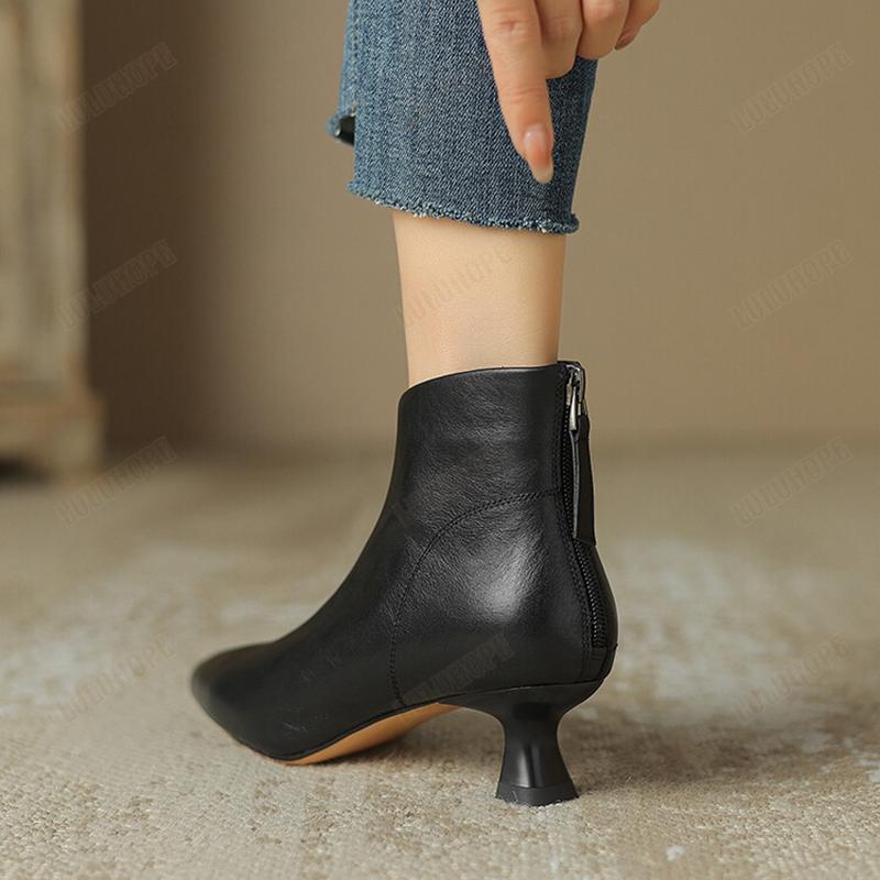 レディース ブーツ ポインテッドトゥ ストレッチ ブーティ ショートブーツ ピンヒール ローヒール ブーティ ブーティー 大きいサイズ 痛くない | ブランド登録なし | 02