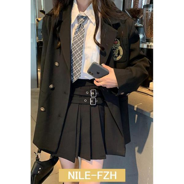 卒業式 スーツ 女の子 韓国 制服 入学式 女の子 韓国 高校生 4点セット 大きいサイズ 高校生 レディース フォーマルスーツ  ネクタイ ブラウス スカーの画像