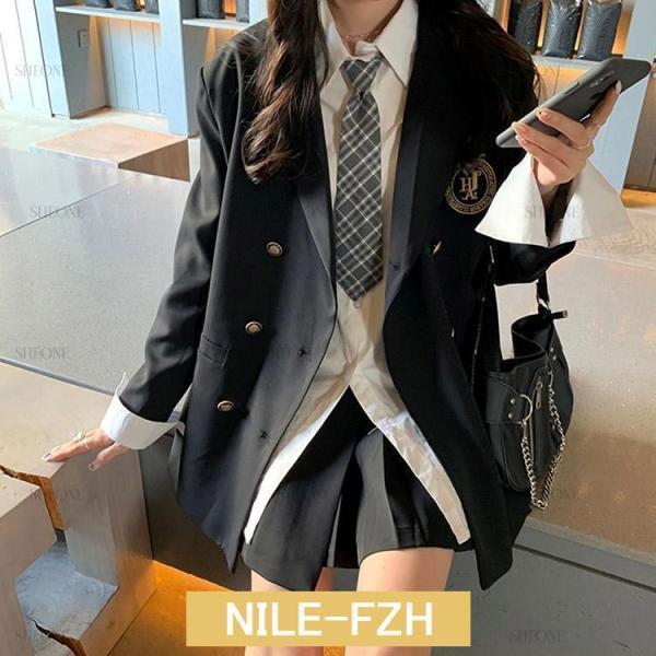 卒業式 スーツ 女の子 韓国 制服 入学式 女の子 韓国 高校生 4点セット 大きいサイズ 高校生 レディース フォーマルスーツ  ネクタイ ブラウス スカーの画像