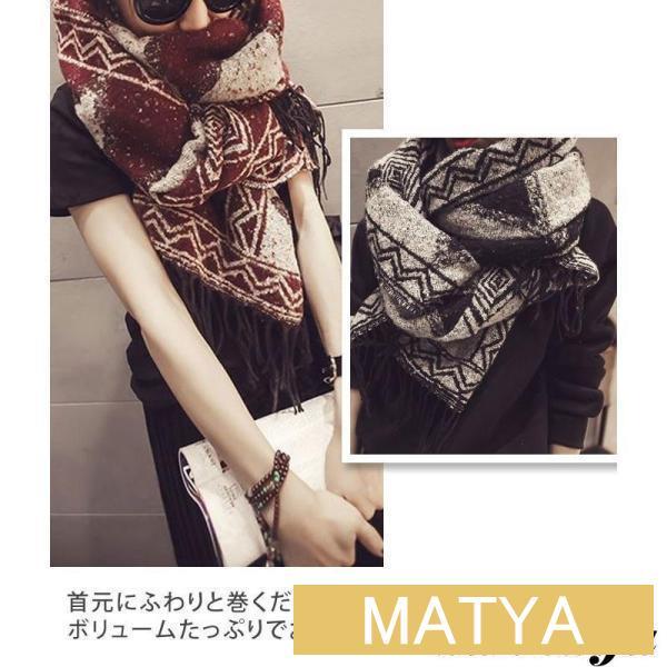 ストール 秋冬 大判 厚手 ジャガード マフラー 秋 冬 ウール モヘア