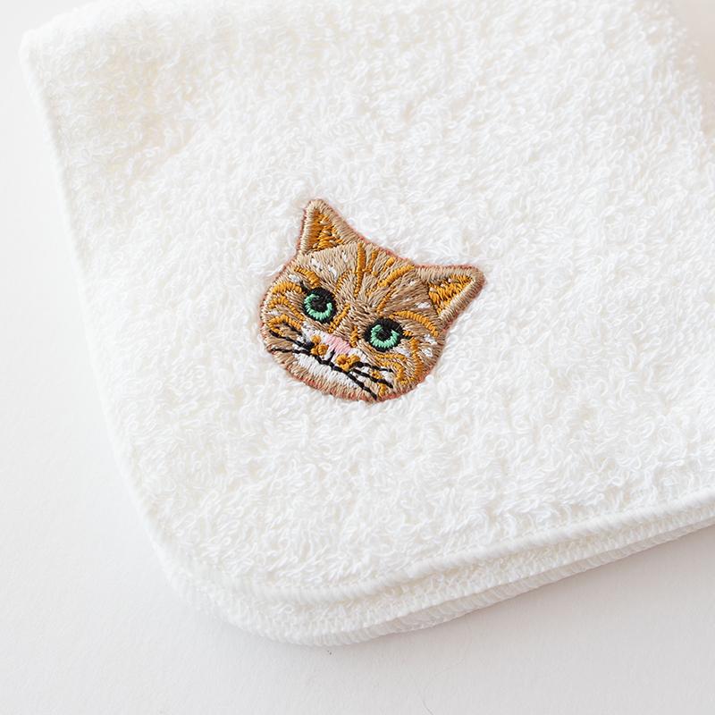 猫 CAT 刺繍 泉州タオル ハンカチ タオルハンカチ 日本製 ミニサイズ