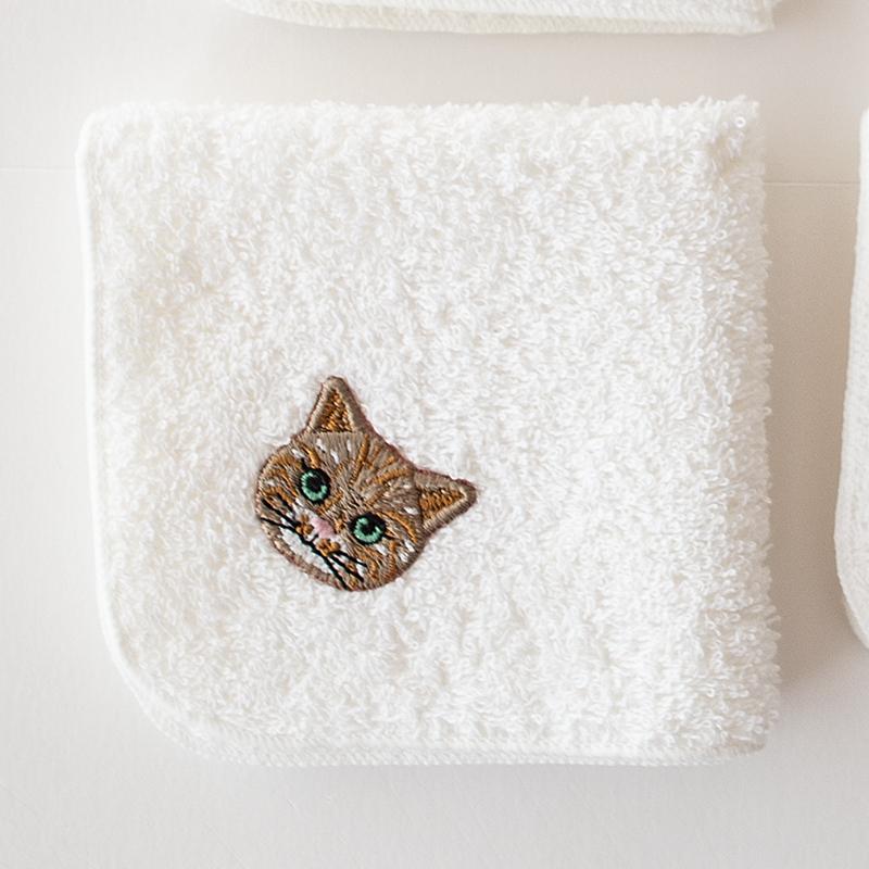 猫 CAT 刺繍 泉州タオル ハンカチ タオルハンカチ 日本製 ミニ