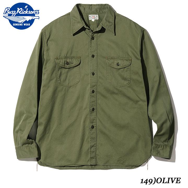 Buzz Rickson BR29174 ヘリンボーン16-16½ カーキ BUZZ RICKSON'S HERRINGBONE WORK SHIRTS (LONG SLEEVE) No