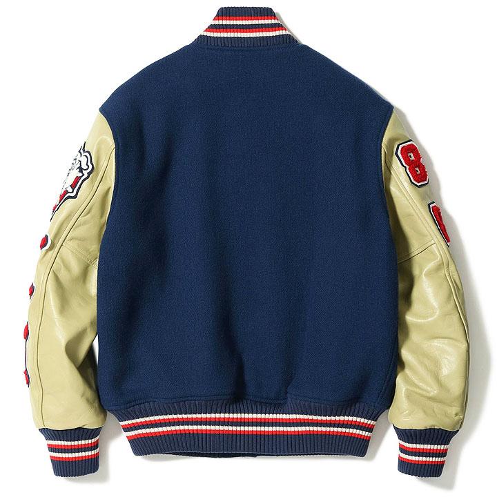 WHITESVILLE 30oz. WOOL MELTON AWARD JACKET “BULLDOGS” (NAVY) No.WV15604-128の画像