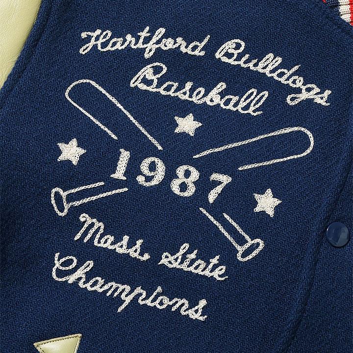 WHITESVILLE 30oz. WOOL MELTON AWARD JACKET “BULLDOGS” (NAVY) No.WV15604-128の画像