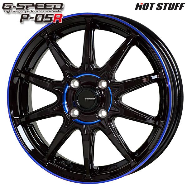 N-BOX等 ホットスタッフ ジースピード P-05R 14インチ 4.5J 4H100 +45 ブラック/ブルークリア アルミホイール単品 1本 4本以上送料無料