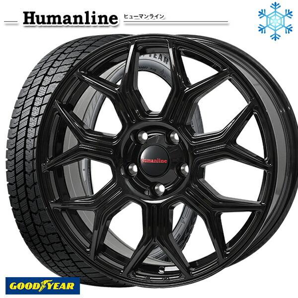 205/50R17インチ グッドイヤー アイスナビ8 ICE NAVI8 5H100 スタッドレスタイヤホイール4本セット ヒューマンライン HS10M BK