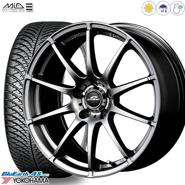 225/50R17インチ ヨコハマ ブルーアース 4S AW21 5H114.3 オールシーズンタイヤホイール4本セット MID スタッグ MG