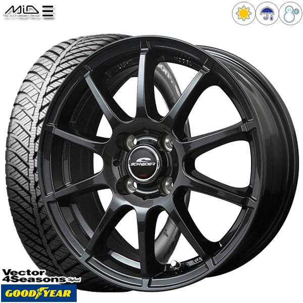 195/55R16インチ グッドイヤー ベクター フォーシーズンズ 4H100 オールシーズンタイヤホイール4本セット MID スタッグ SG