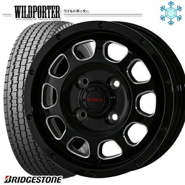 145/80R12 145R12インチ 6PR ブリヂストン W300 4H100 スタッドレスタイヤホイール4本セット ワイルドポーター クロステン BK/SM